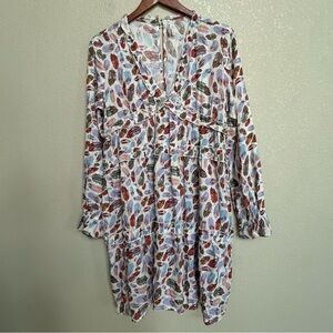 Roper Women’s Feather Print Boho Long Sleeve Dress Size Small Multicolor